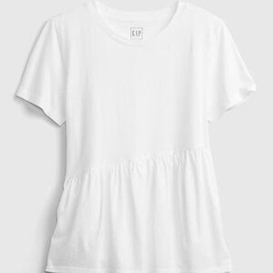 Gap Asymmetrical Peplum Hem T-Shirt, White Babydoll Tee, Size Large